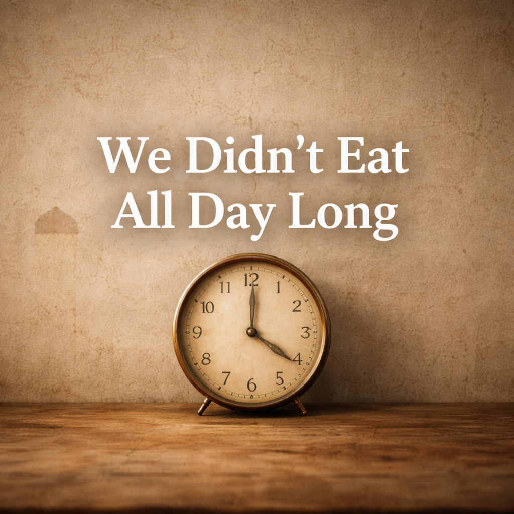 A quiet, reflective visual representing hunger, waiting, and a time when meals arrived slowly and deliberately.