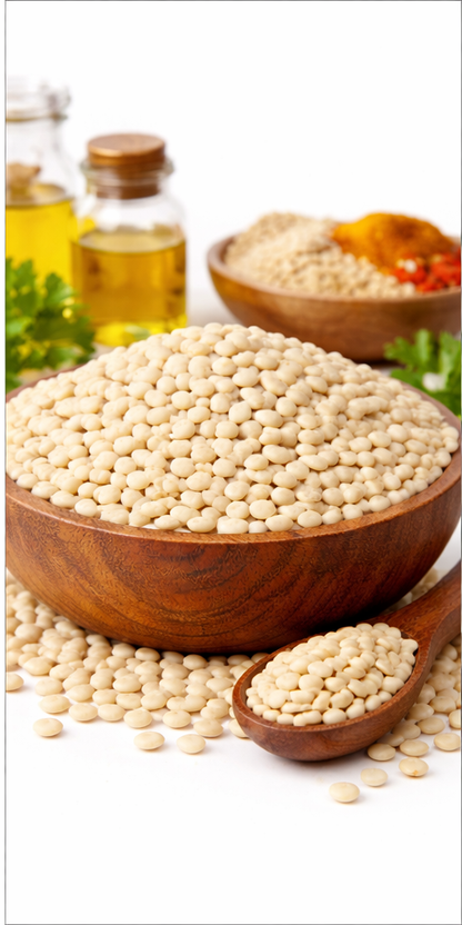 Whole white urad dal natural unpolished grains close-up
