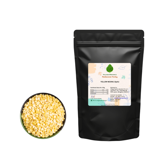 Yellow moong dal split unpolished lentils in a wooden bowl