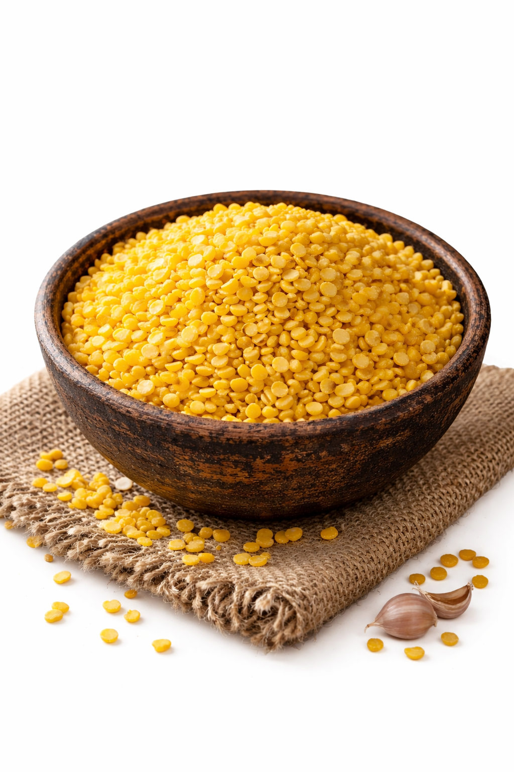 Split yellow moong dal natural unpolished grains close-up